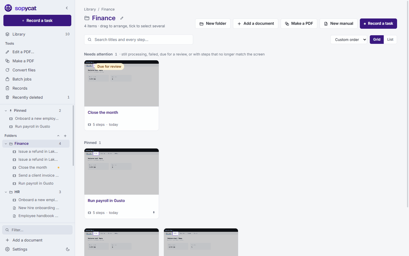 The shared library with folders for Finance, HR and IT